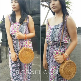 star circle disc women bag ata grass rattan flower strap bali handmade